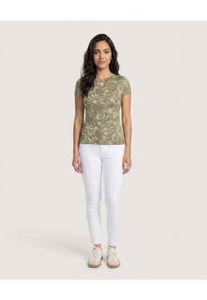 Camiseta Tropical Keyhole Para Mujer Verde Ostu