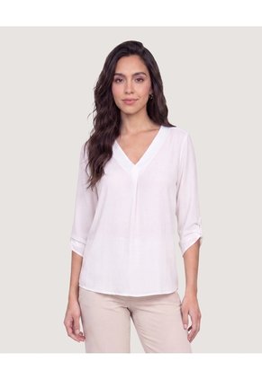 Blusa Cuello V Para Mujer Blanco Ostu