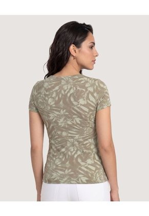 Camiseta Tropical Keyhole Para Mujer Verde Ostu