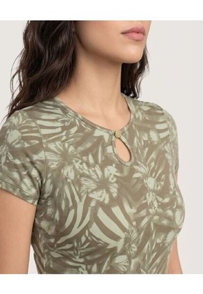 Camiseta Tropical Keyhole Para Mujer Verde Ostu