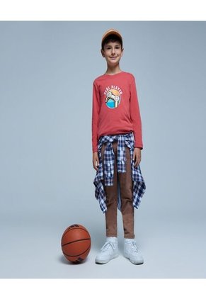 Camiseta Para Niño Manga Larga Color Naranja Marca Ostu #80090206