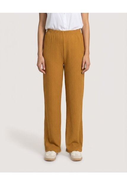 Pantalón Ancho Con Pretina Elástica  Para Mujer Mostaza Ostu