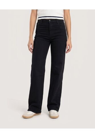 Jean Straight Long Essential  Para Mujer Negro Ostu Ostu