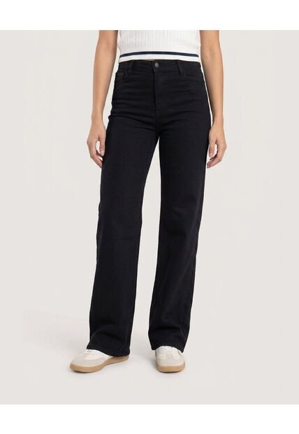 Jean Straight Long Essential  Para Mujer Negro Ostu