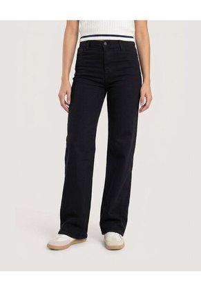 Jean Straight Long Essential Para Mujer Negro Ostu