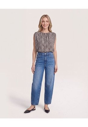 Jean Barrel De Tiro Alto Para Mujer Azul Ostu