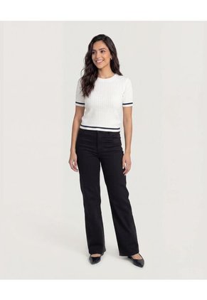 Jean Straight Long Essential Para Mujer Negro Ostu