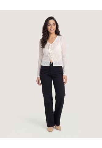 Camiseta Mesh Lace Up  Para Mujer Crema Ostu Ostu