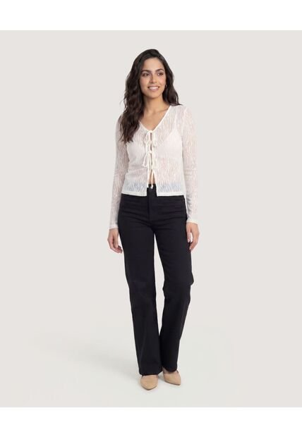 Camiseta Mesh Lace Up  Para Mujer Crema Ostu