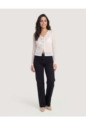 Camiseta Mesh Lace Up Para Mujer Crema Ostu