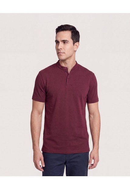 Polo Cuello Mao Regular  Para Hombre Vino Ostu