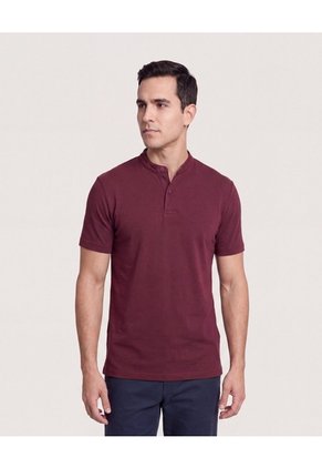 Polo Cuello Mao Regular Para Hombre Vino Ostu