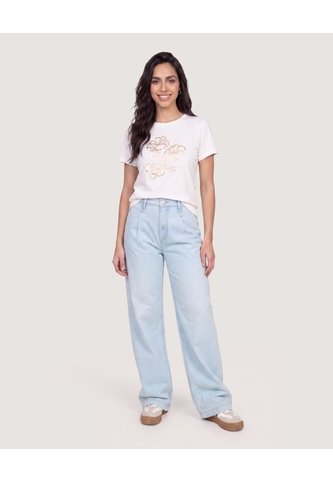 Camiseta Regular Estampada  Para Mujer Crema Ostu Ostu