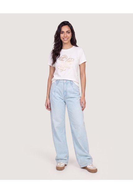 Camiseta Regular Estampada  Para Mujer Crema Ostu