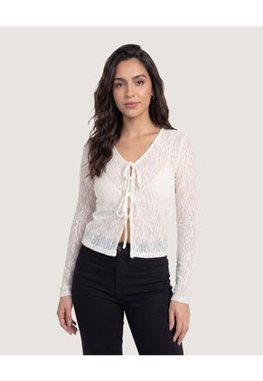 Camiseta Mesh Lace Up Para Mujer Crema Ostu