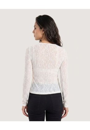Camiseta Mesh Lace Up Para Mujer Crema Ostu