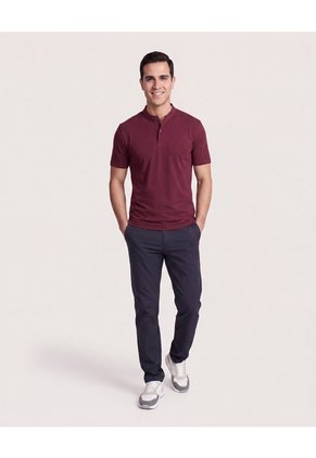 Polo Cuello Mao Regular Para Hombre Vino Ostu