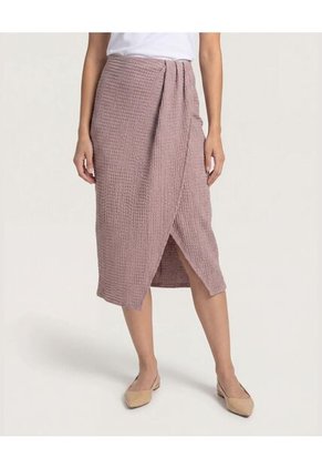 Falda Midi Textura Cruzada Para Mujer Café Ostu