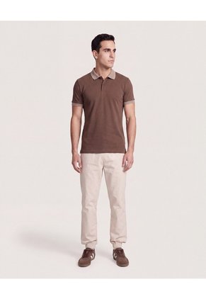 Polo Texturizada  Para Hombre Café Ostu