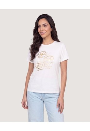 Camiseta Regular Estampada Para Mujer Crema Ostu