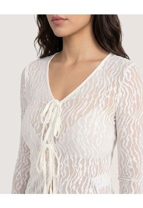 Camiseta Mesh Lace Up Para Mujer Crema Ostu