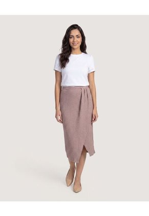 Falda Midi Textura Cruzada Para Mujer Café Ostu