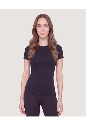 Camiseta Slim Básica Cuello Redondo Para Mujer Negro Ostu