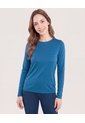 Camiseta Slim Texturizada Manga Larga  Para Mujer Azul Ostu de Ostu