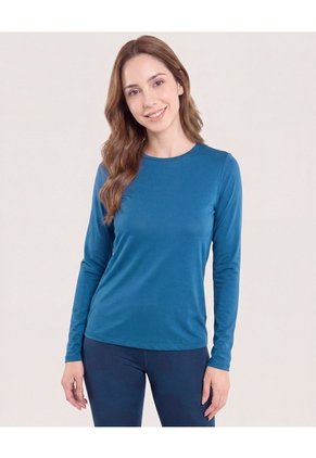 Camiseta Slim Texturizada Manga Larga Para Mujer Azul Ostu