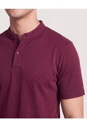Polo Cuello Mao Regular Para Hombre Vino Ostu