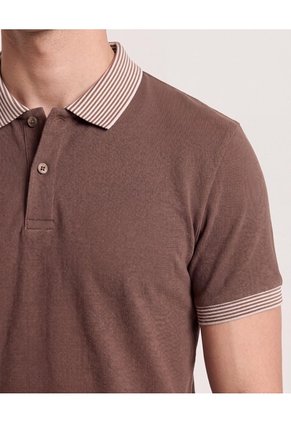 Polo Texturizada  Para Hombre Café Ostu