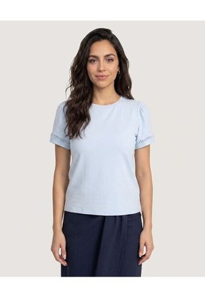 Camiseta Puff Sleeve Charm Para Mujer Azul Ostu