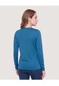 Camiseta Slim Texturizada Manga Larga  Para Mujer Azul Ostu de Ostu