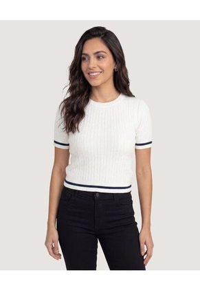 Camiseta Tejida College Para Mujer Crema Ostu