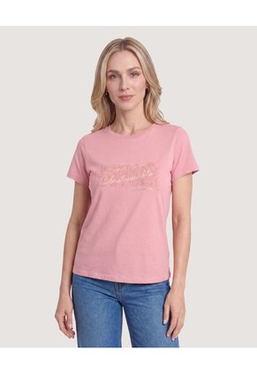 Camiseta Regular Estampada Para Mujer Rosa Ostu