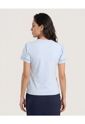 Camiseta Puff Sleeve Charm Para Mujer Azul Ostu