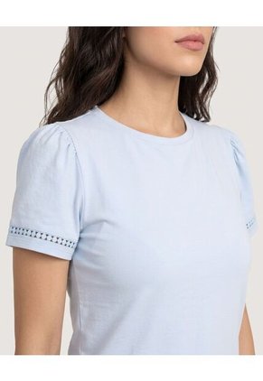Camiseta Puff Sleeve Charm Para Mujer Azul Ostu