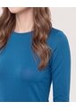 Camiseta Slim Texturizada Manga Larga  Para Mujer Azul Ostu de Ostu