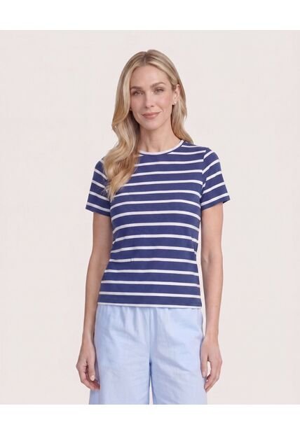 Camiseta Básica Manga Corta  Para Mujer Azul Ostu