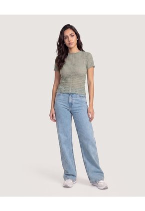 Camiseta Mesh Manga Corta Para Mujer Verde Ostu