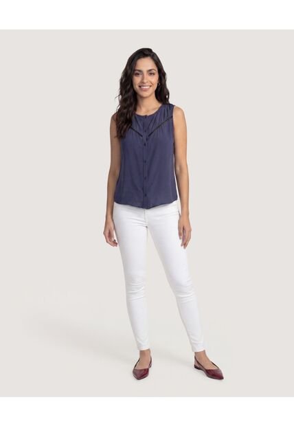 Blusa Lace Detail  Para Mujer Azul Ostu