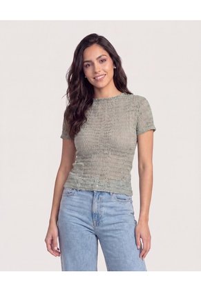 Camiseta Mesh Manga Corta Para Mujer Verde Ostu