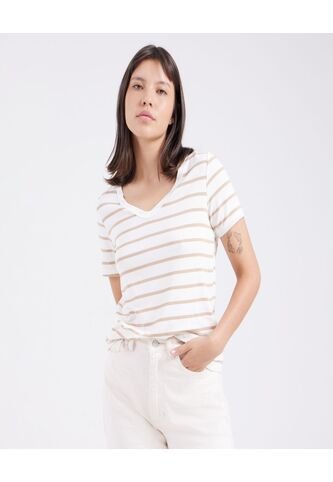 Camiseta Para Mujer Manga Corta Color Beige Marca Ostu #40091851 Ostu