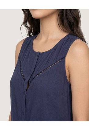 Blusa Lace Detail  Para Mujer Azul Ostu