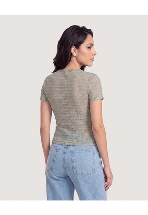 Camiseta Mesh Manga Corta Para Mujer Verde Ostu