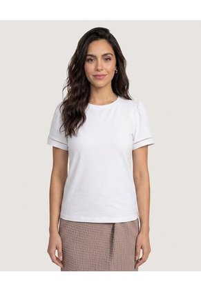 Camiseta Puff Sleeve Charm Para Mujer Blanco Ostu