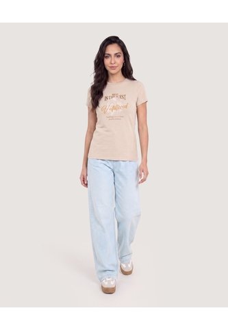 Camiseta Slim Estampada  Para Mujer Camel Ostu Ostu