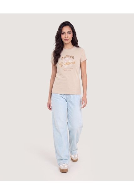 Camiseta Slim Estampada  Para Mujer Camel Ostu