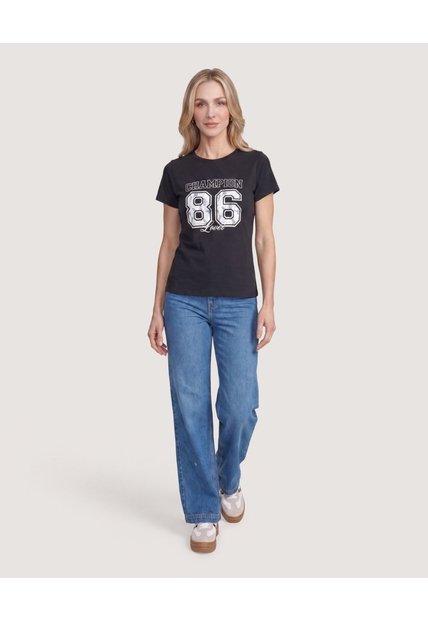 Camiseta Regular Estampada  Para Mujer Negro Ostu