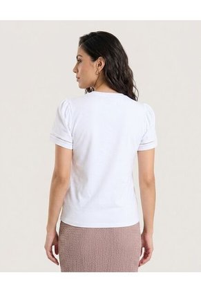 Camiseta Puff Sleeve Charm Para Mujer Blanco Ostu